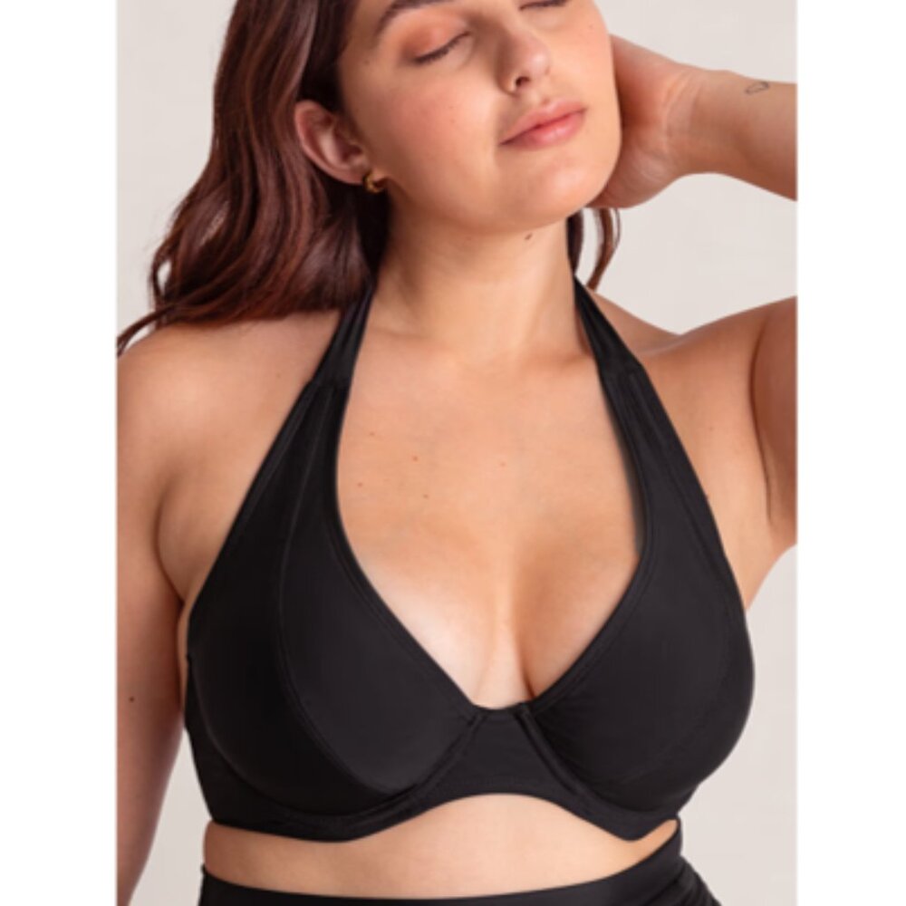 Shapermint Essentials Full Coverage Halter Bikini Top Only Black Size Large NWT - Picture 10 of 11